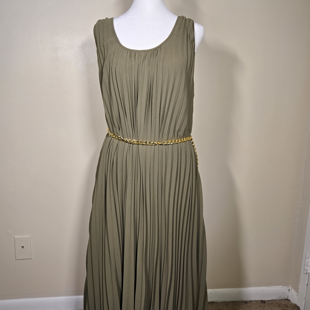 Michael Kors Olive Strapless Dress with Gold Chain